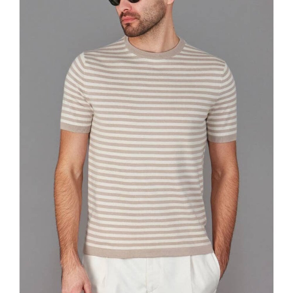 Paul James Tan Knit Cotton Breton Stripe T-Shirt